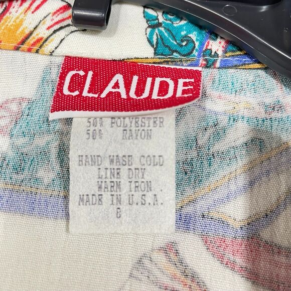 Claude Blazer Women 8 Vintage 80s Tassel Roman Multicolor Print Artwear Retro - Picture 3 of 10